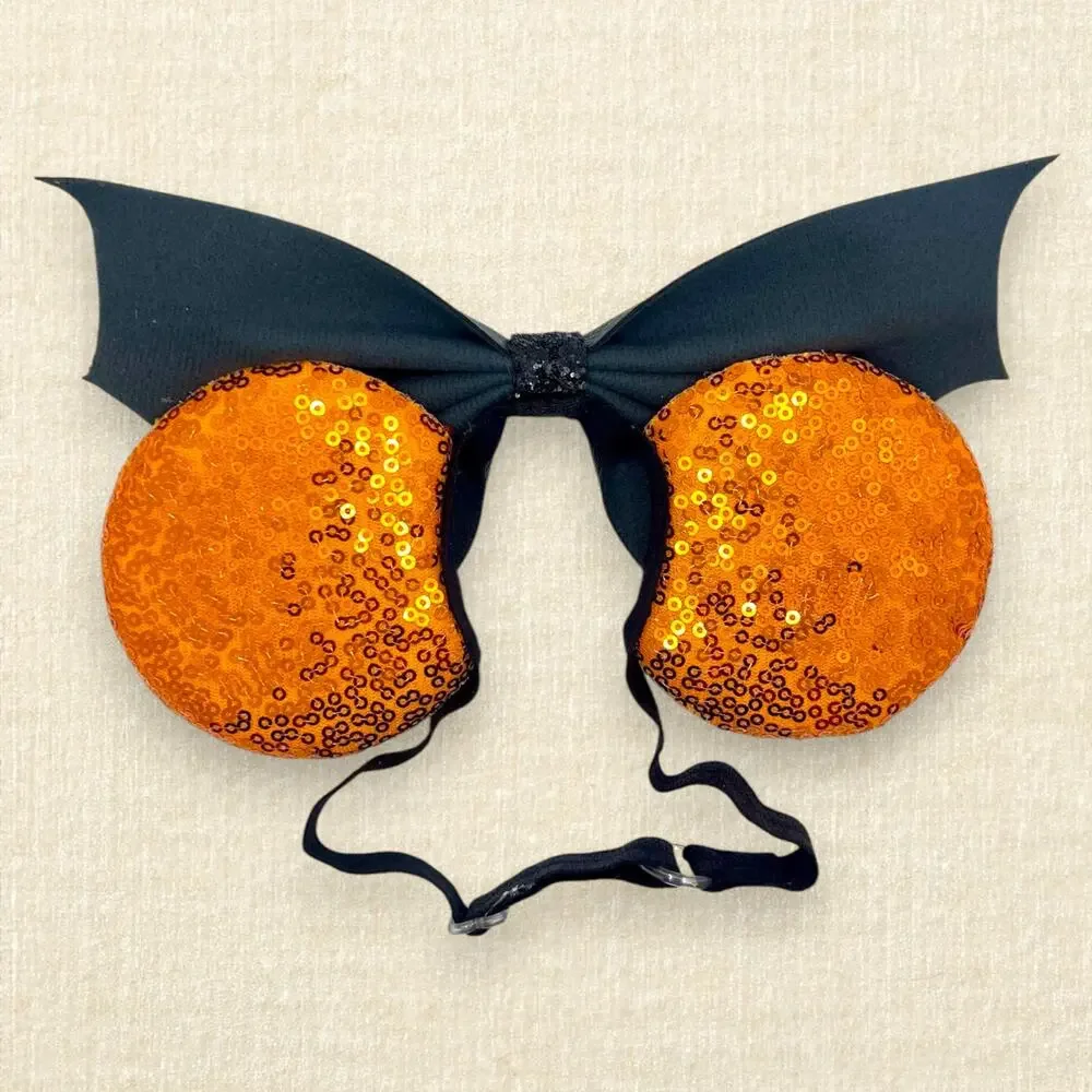Elastic Orange Bat Wing Minnie Ears | Disney-Inspired Halloween Mouse Ears